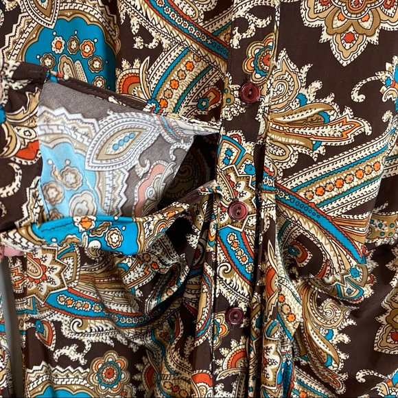 Ariella Boho Paisley Tie Front Button Down Blouse - Picture 6 of 11